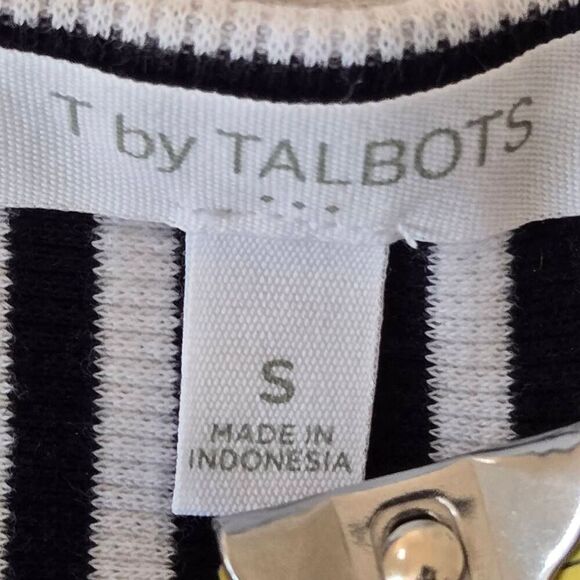 T By Talbots Womens Striped Cotton Blend Ribbed Knit Tee Black White Small - Picture 2 of 11